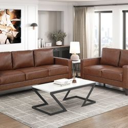 Brand New Brown Synthetic Leather Sofa + Loveseat 2PCs Set
