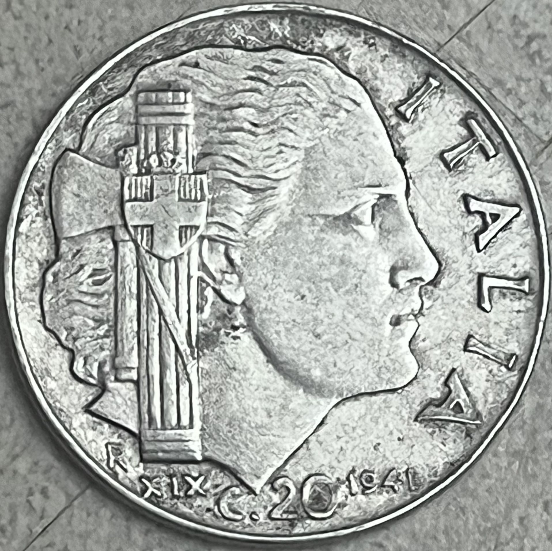 ERROR!! 1941 Italian 20 Centesimi - Double Die Obverse & Reverse