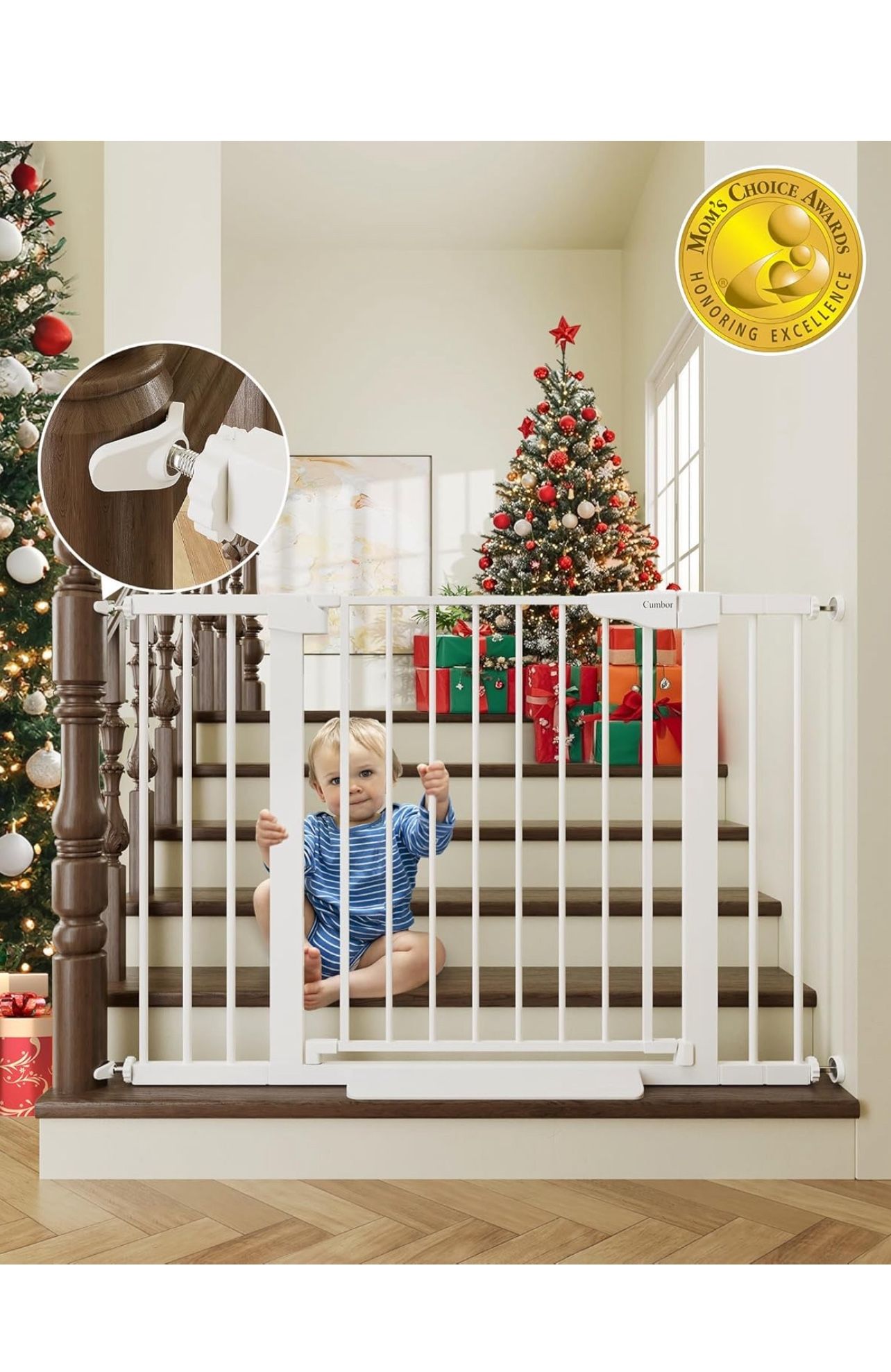 Cumbor 29.7-46" Baby Gate for Stairs, Toddler Safety Essentials for The House, Auto Close Dog Gate for Doorways, Mom's Choice Awards Winner-Easy Insta