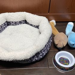 Small Pet Bed And Accessories Lot