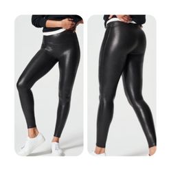 Spanx Shiny Black Faux Leather Leggings Size XS