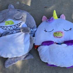 Pillow Sleeping Bags - Unicorn and Shark