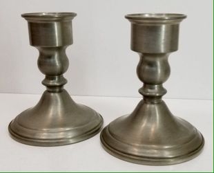 2 Vintage WEB Pewter Weighted Candle Sticks