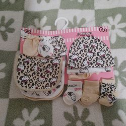 12-Set Hello Kitty Mittens, Bibs, Socks And Beanies - New