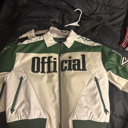 Boohooman "Boxy Fit Pu Moto CollaredBomber" Jacket (Green) (Size XL)