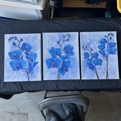 3 Piece Blue Flowers Wall Art Decor