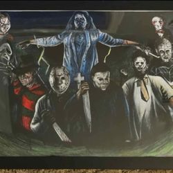 Hand Drawn 11x15" Iconic Horror Slashers Legends Framed Art