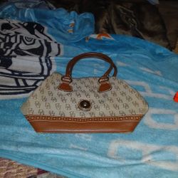 Dooney & Bourke Leather Domed Satchel Signature Canvas Purse.
