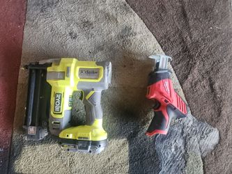 ONE+ 18V 18-Gauge AirStrike Brad Nailer, model P321/Milwaukee M12 Hackzall Cordless Reciprocating Saw model 2420-20