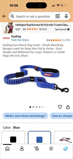 EzyDog Zero Shock Dog Leash - Shock Absorbing Bungee Leash for Dogs that Pull or Excite - Dual Handle and Reflective for Large, Medium, or Small Dogs