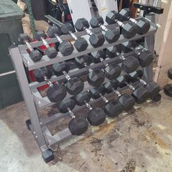 SET OF 5-50 DUMBBELLS WITH RACK 