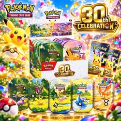 Pokemon TCG 30th Celebration Mini Tin Display Box 10 Tins Sealed Anniversary Set