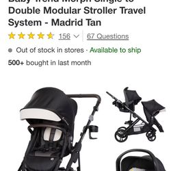 Baby Trend Morph Single to Double Modular Stroller Travel System - Madrid Tan