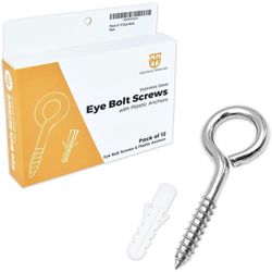 12 Pcs Eye Hooks Screw with Plastic Anchor Plugs - 2 Inch Heavy