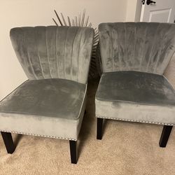 Set Of 2 Gray Velour Accent Chairs 