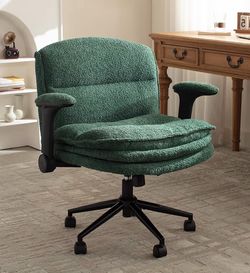 Dowinx Criss Cross Chair with Adjustable Flip-up Arms and Wheels, Comfort Ergonomic Office Desk Armchair with 3 Layer Cushions, Wide Seat Vanity Chair