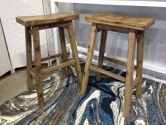 Farmhouse Wood Saddle Counter Stools (Set of 2)