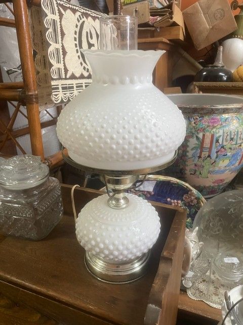 Antique White Milk Glass Hurricane Lamp
