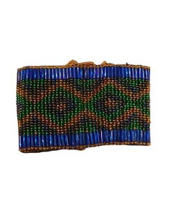 Vintage Beaded Cuff Geometric Design Blue Green Gold Beads