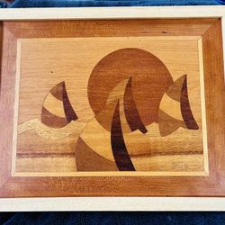 Signed Vintage Jeff Nelson Hudson River Wood Inlay Marquetry