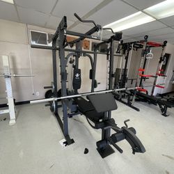 Vesta Fitness Smith Machine 2001 w/Bench Attachment | 230lb Bumpers Weights | 7ft Olympic Bar | Fitness | Gym Equipment | FREE DELIVERY🚚 