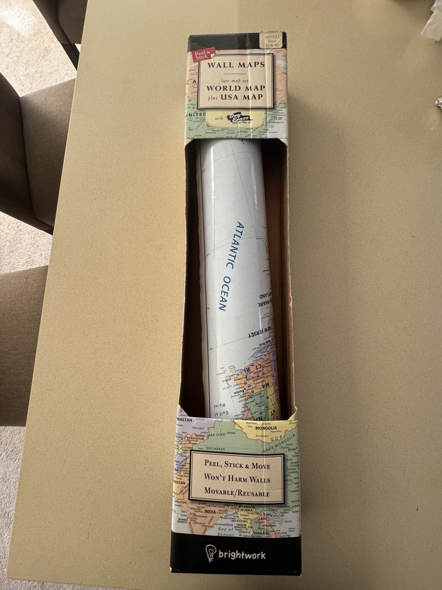 π Brightwork Peel & Stick Wall Maps - USA + World Set - Reusable & Removable!