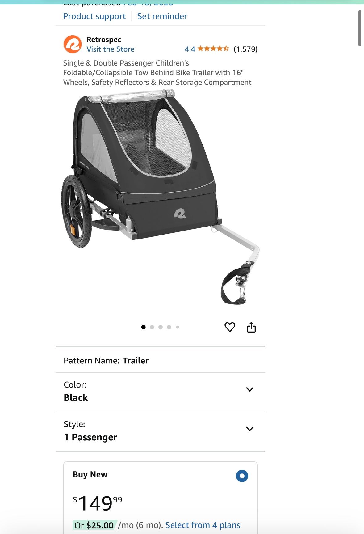 Retrospect- Foldable/Collapsible Tow Behind Bike Trailer with 16" Wheels