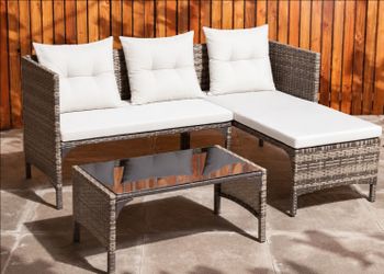 4 Seater Rattan Corner Sofa with Table - White. New in box,