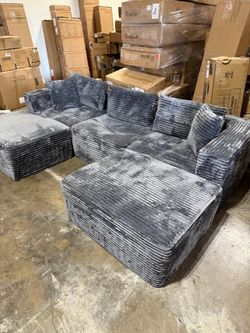 110 Corduroy Modular Sectional Boneless Sofa with 2 Ottomans, Convertible Cloud Couch with Deep Seats, Fluffy Memory Foam U Shaped Couch for Living Ro