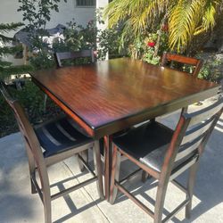 Solid Wood Dining Table + 4 Chairs (High-Top Style)