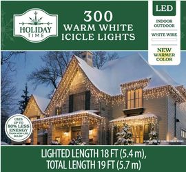 Holiday Time LED Icicle Christmas Lights Warm White – 300 Count, 18 ft.