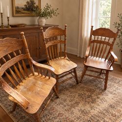 Antique Oak Press-Back Dining Chairs Set of 4