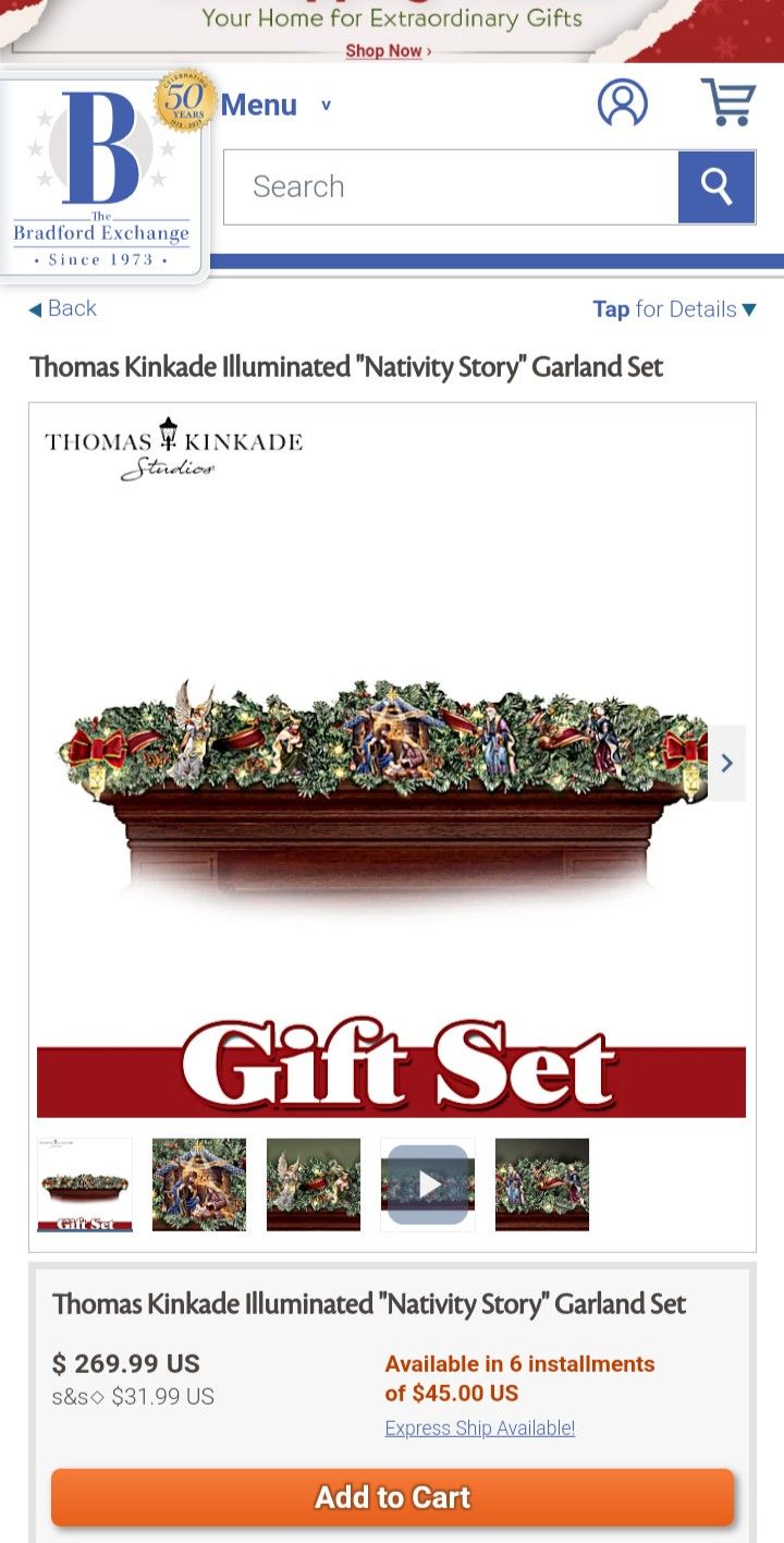 Thomas Kinkade Illuminated "Nativity Story" Garland Set