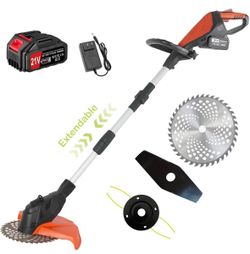 10" Cordless Electric String Trimmers, 20V Grass Trimmer w/ 2.0Ah Battery and 3 Types of Blades
