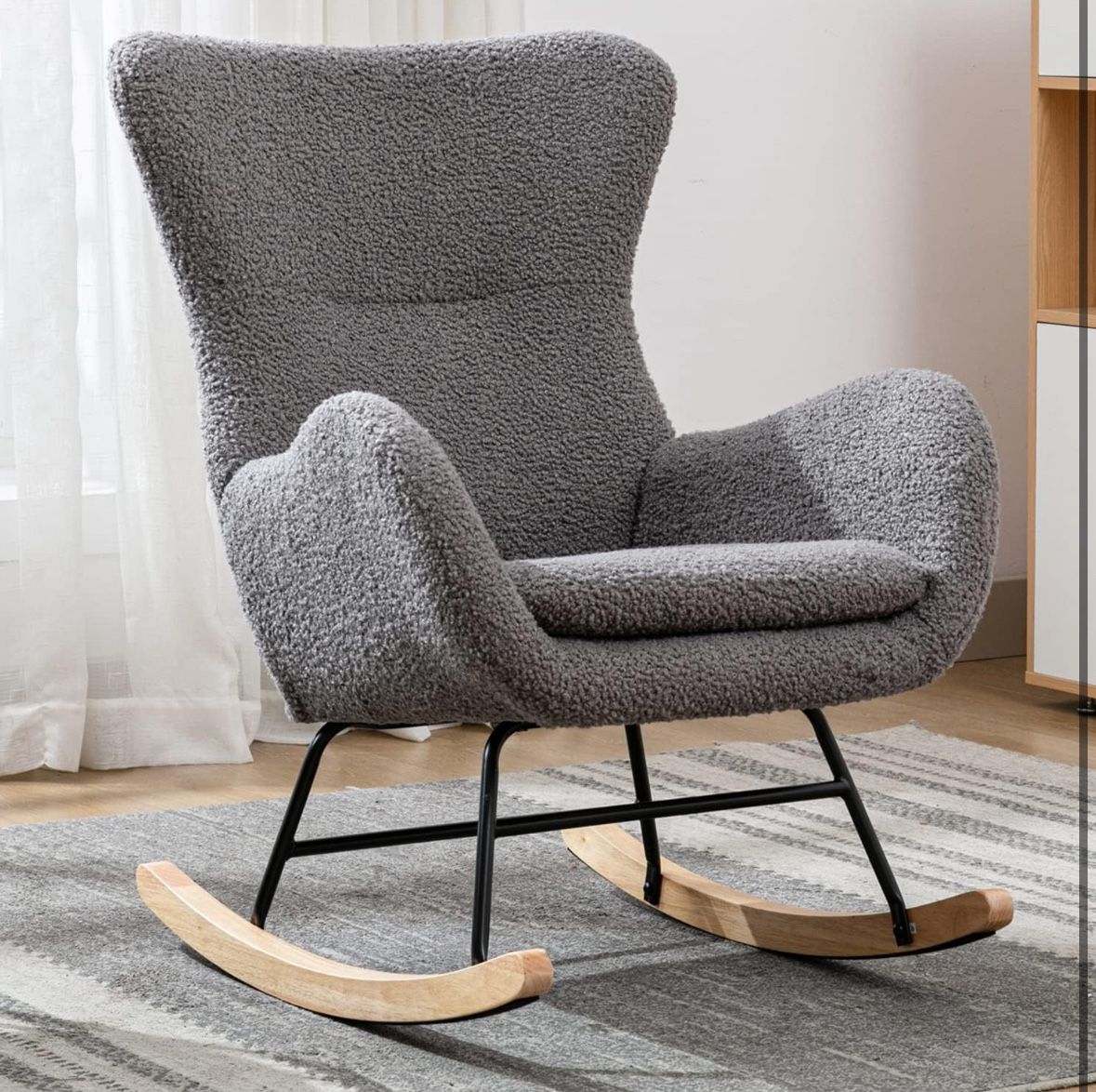 🪑 Grey Modern Rocking Chair – High Back, Armrests – Great for Nursery or Living Room – $60 OBO
