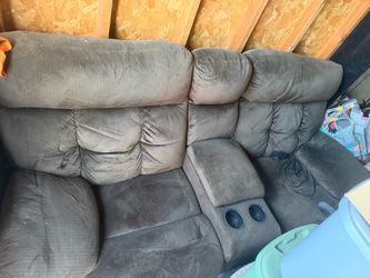 Brown Microfiber Reclining Loveseat with Console