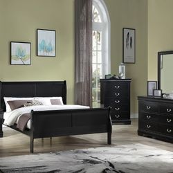 New Black Queen Size Louie 5pc Bedroom Set 