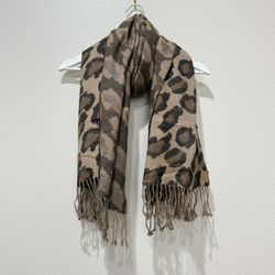 Leopard Print Fringe Scarf