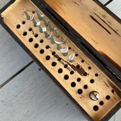 Set Of 14 Leather Stamping / Sterling Silver Craft Tool Set In Wood Box