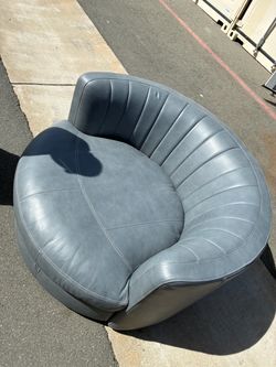 Gray Leather Round Accent Chair
