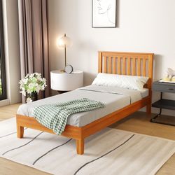 Wood Platform Bed Frame Twin Size Solid Wood Bed Frame with Headboard
