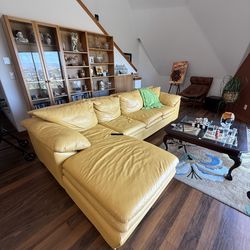 Yellow Italian leather couch