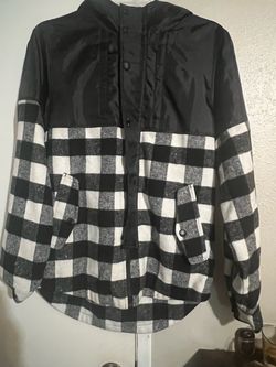 Men Black and White Buffalo Plaid Hooded Jacket