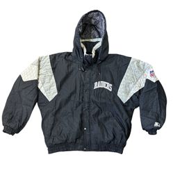 Vintage 90’s Starter NFL Oakland Raiders Black Parka Jacket Size: L