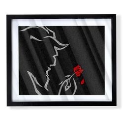 Beauty and the beast custom art piece in black frame