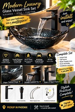 Modern Luxury Glass Vessel Sink Set