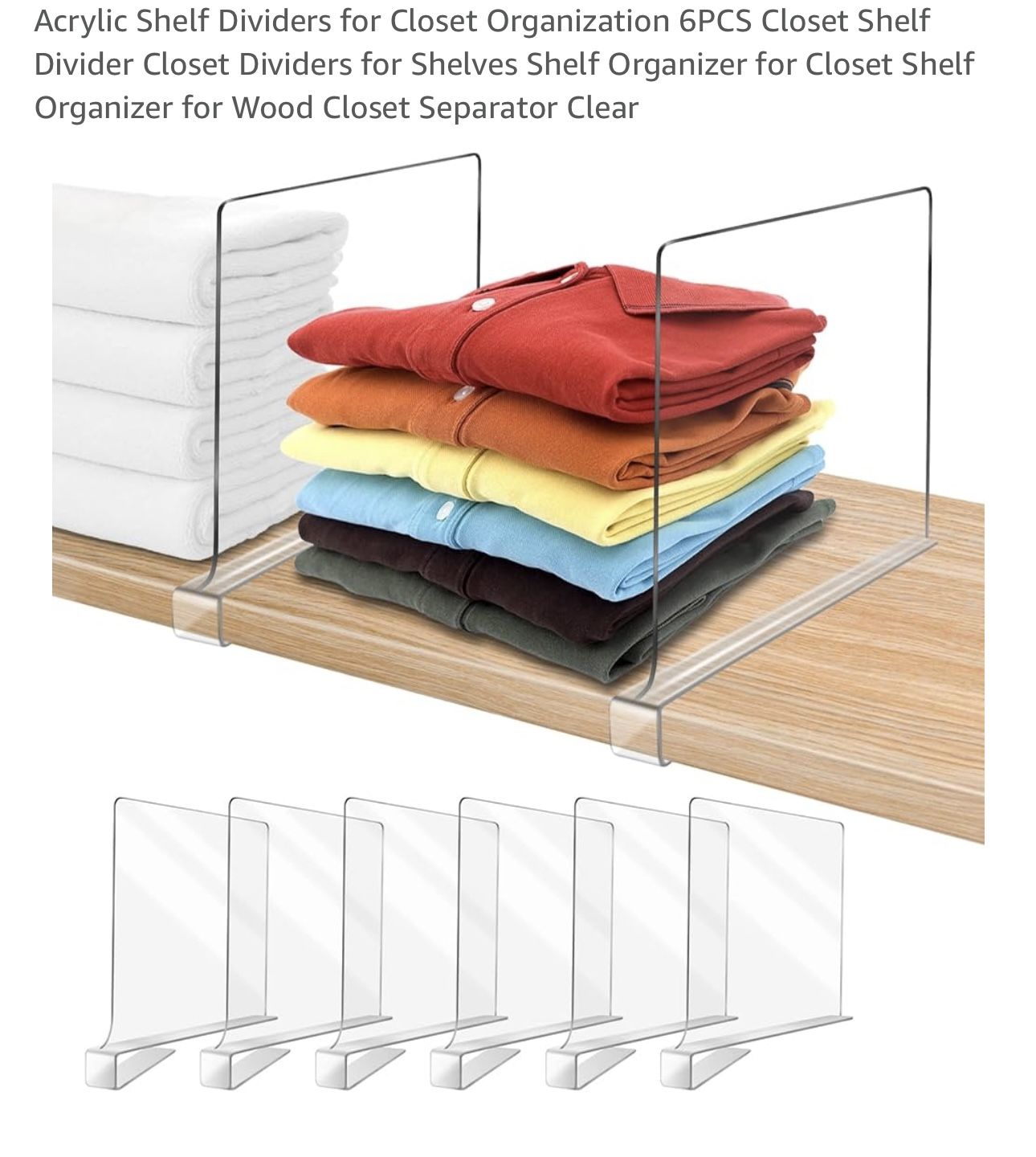 Acrylic Shelf Dividers for Closet Organization 6PCS Closet Shelf Divider Closet Dividers for Shelves Shelf Organizer for Closet Shelf Organizer for Wo