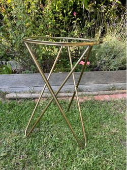 Modern Gold Metal & GLASS TOP Contemporary Cross End Table