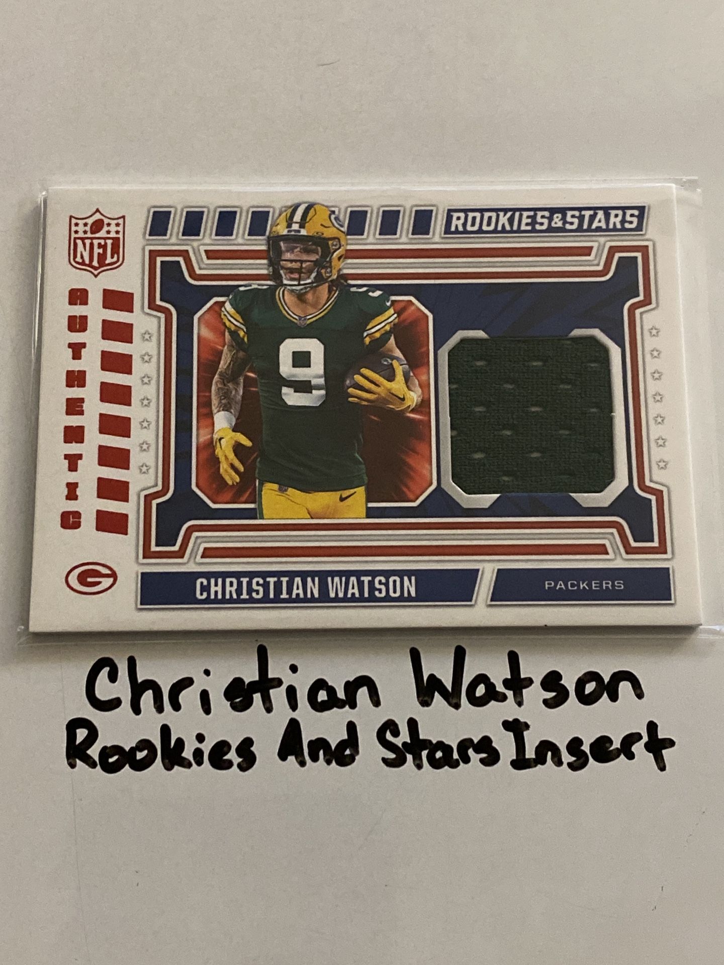 Christian Watson Green Bay Packers WR Rookies & Stars Short Print Insert Jersey Card.