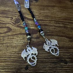 Silver Hair Clips With Beads And Dragon Charms 